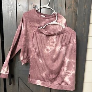 New Casual Mauve Tie-Dye Long Sleeve Dress Set